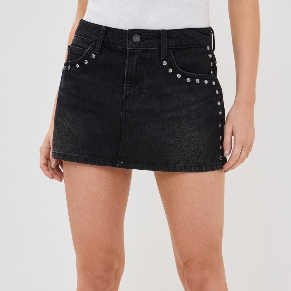 NWT Reformation Women's Hazel Low Rise Denim Mini Skirt Studded 31